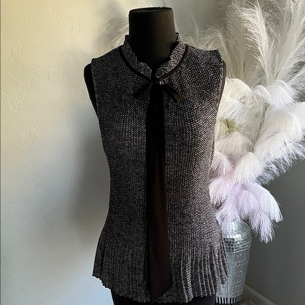 DKNY Black and Silver Tweed Sleeveless Tie-Neck Camisole